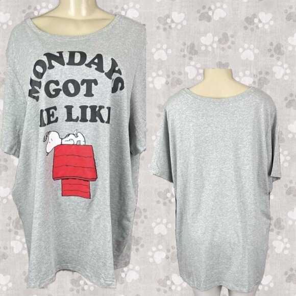Peanuts +3X Gray Heather Snoopy On Dog House Graphic Crew Neck Short Sleeve Tee - Picture 1 of 6